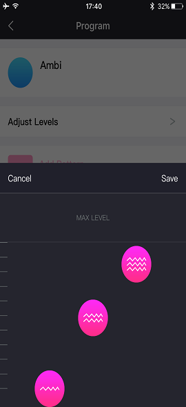 Zrzut ekranu aplikacji Lovense Remote 3 stałe poziomy